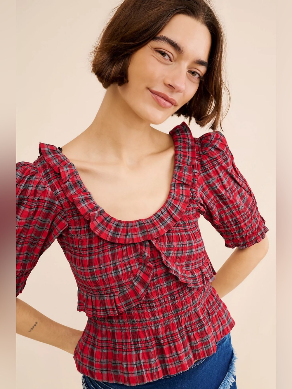 Damson Madder Meghan Red Check Blouse, Size 8